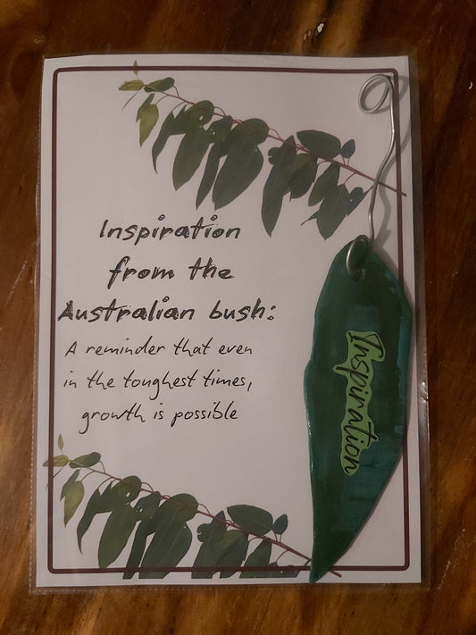 <img src="Inspirational quote-wall art.jpg" alt="Inspiration from the australian bush-a reminder that even the toughest times growth is possible A4 frameable wall art with 3D gum leaf">