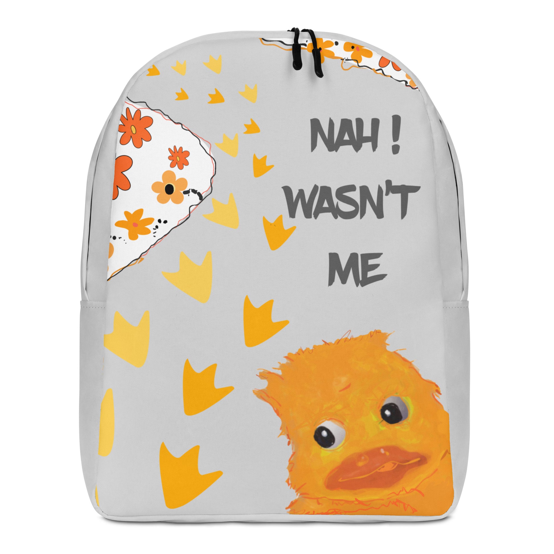 ah! Wasn’t Me” Backpack. Featuring a playful duck print waddling along a concrete path, this bag is perfect for legends who don’t take life too seriously. Light, practical, and full of personality, it’s the ideal grab-and-go bag for the gym, beach, or everyday adventures.