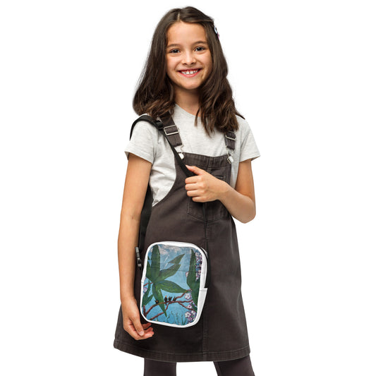 Black birds in the trees print with aqua blue sky utility crossbody bag with adjustable strap – nature-inspired design for travel or everyday wear