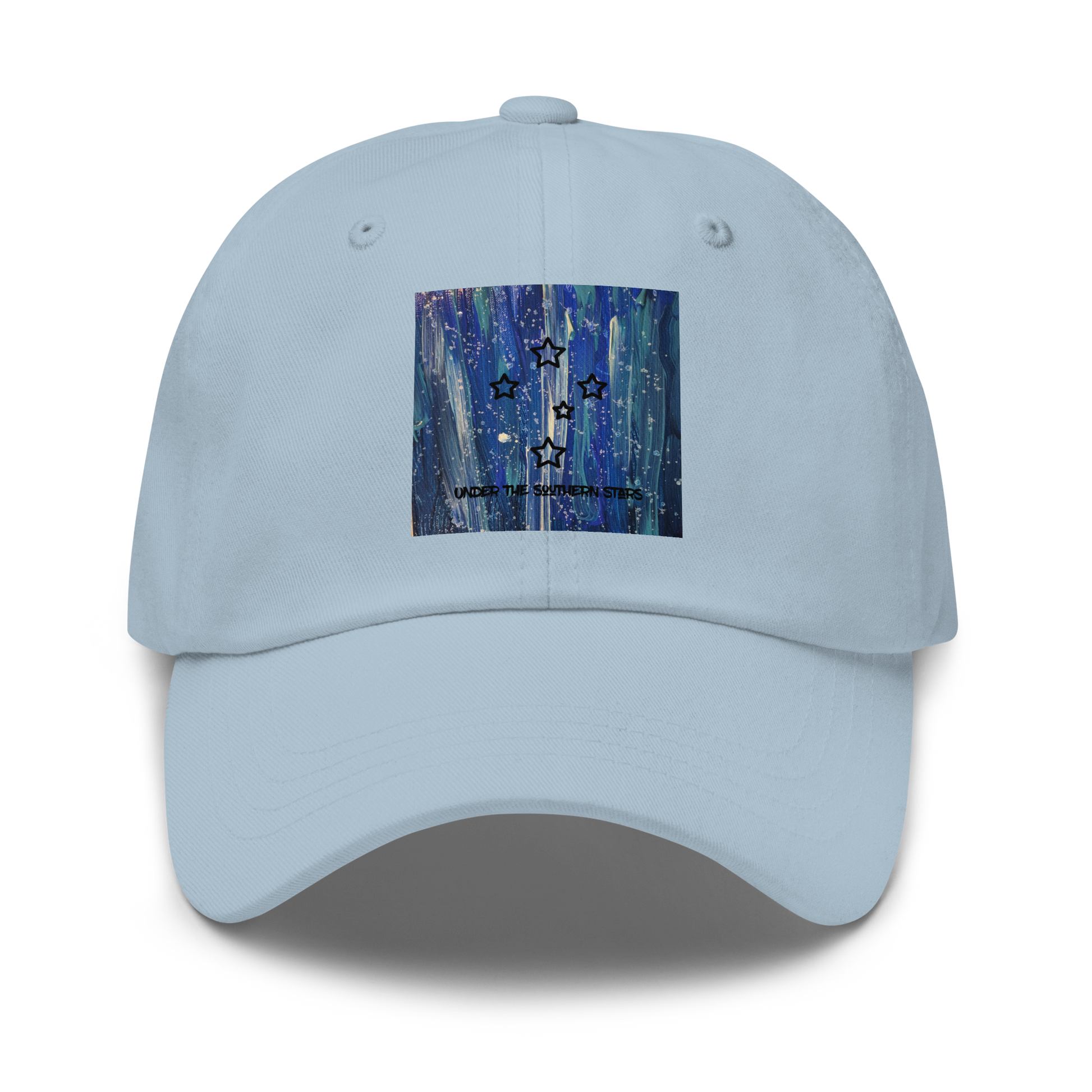 Light blue cap with a star pattern on a white background