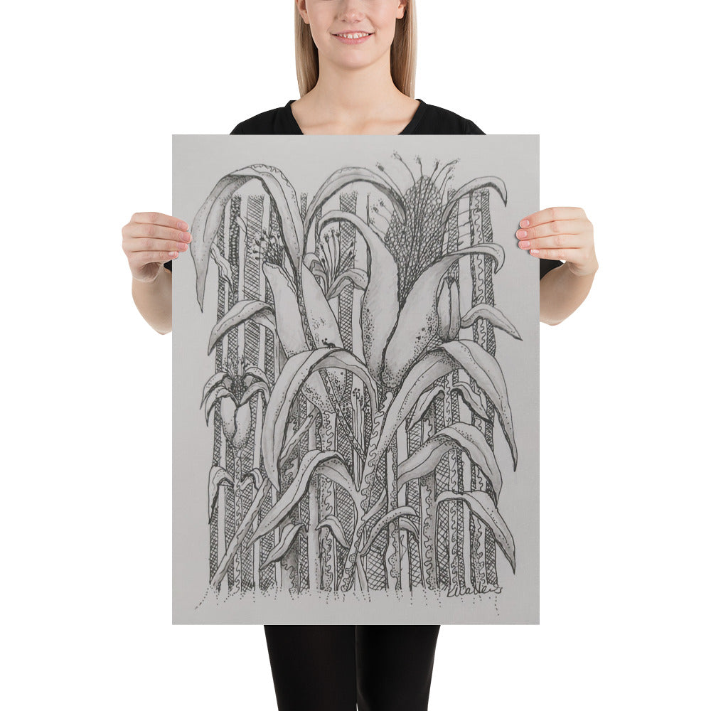 <img src="Amongst the corn stalks - Colour your own Poster.jpg" alt="Hand drawn artwork of cornfield in black ink on white card stock ">