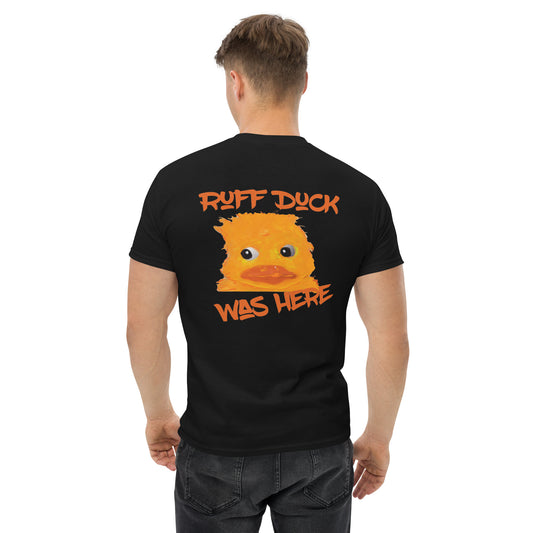 Comfortable unisex cotton tee with Ruff Duck Was Here graphic, Aussie gift idea for men and women.