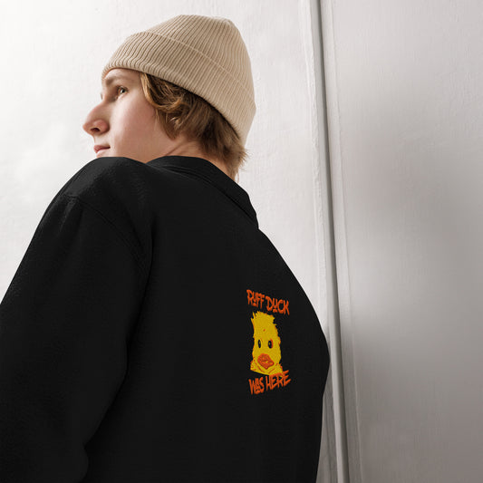 Ruff Duck Was Here - Naughty duck design unisex fleece pullover – original Australian artwork by Ruff Duck Designs