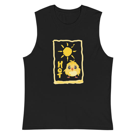<img src="hot chick muscle tank top singlet.jpg" alt="black tank top with yellow sun, word HOT, picture of yellow baby chicken ">