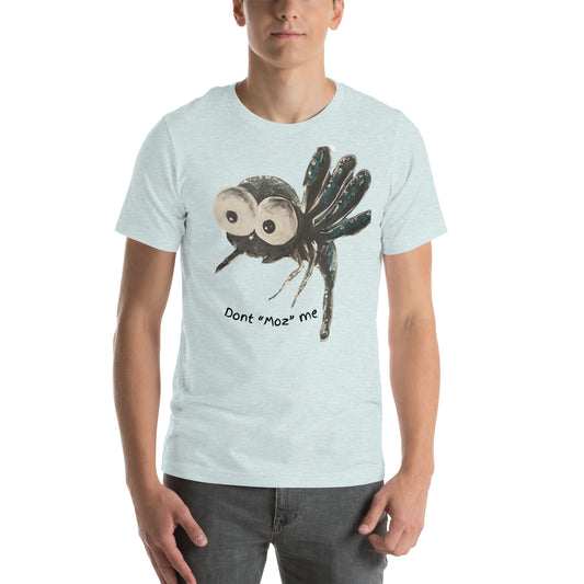 <img src="light  tshirt with Dont Moz me slogan.jpg" alt="Hand-painted mosquito with big eyes and slogan Dont moz me on tshirt">