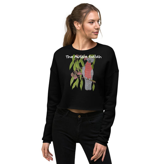 <img src="galah-art-jumper.jpg" alt="Aussie Galah cropped jumper featuring a colorful illustration of a pink and grey surrounded by native Australian flora , ideal as a casual jumper, gift or Australian souvenir ">
