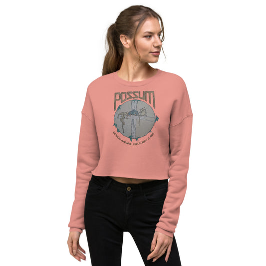 womens-cropped-sweatshirt-mauve-front-possum having party-amongst gumtrees