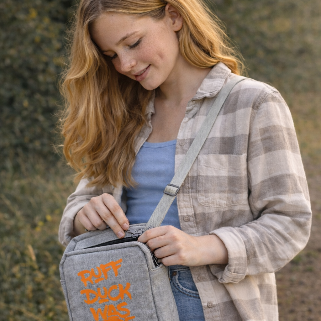 Grey Crossbody Travel Handbag | Ruff Duck Was Here