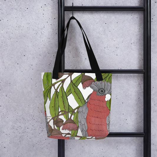 <img src="galah-art tote bag.jpg" alt="Original artwork Aussie Galah tote bag featuring a colorful illustration of a pink and grey galah, ideal as a gift or Australian souvenir">